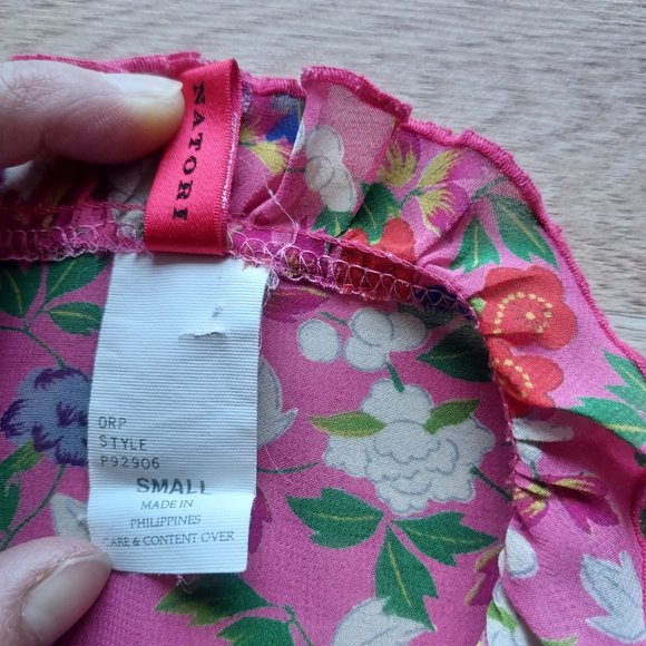 JOSIE Natori Chiffon Floral Ruffle Kimono Mini Robe Tie-Waist Pink Women Small - Picture 8 of 9